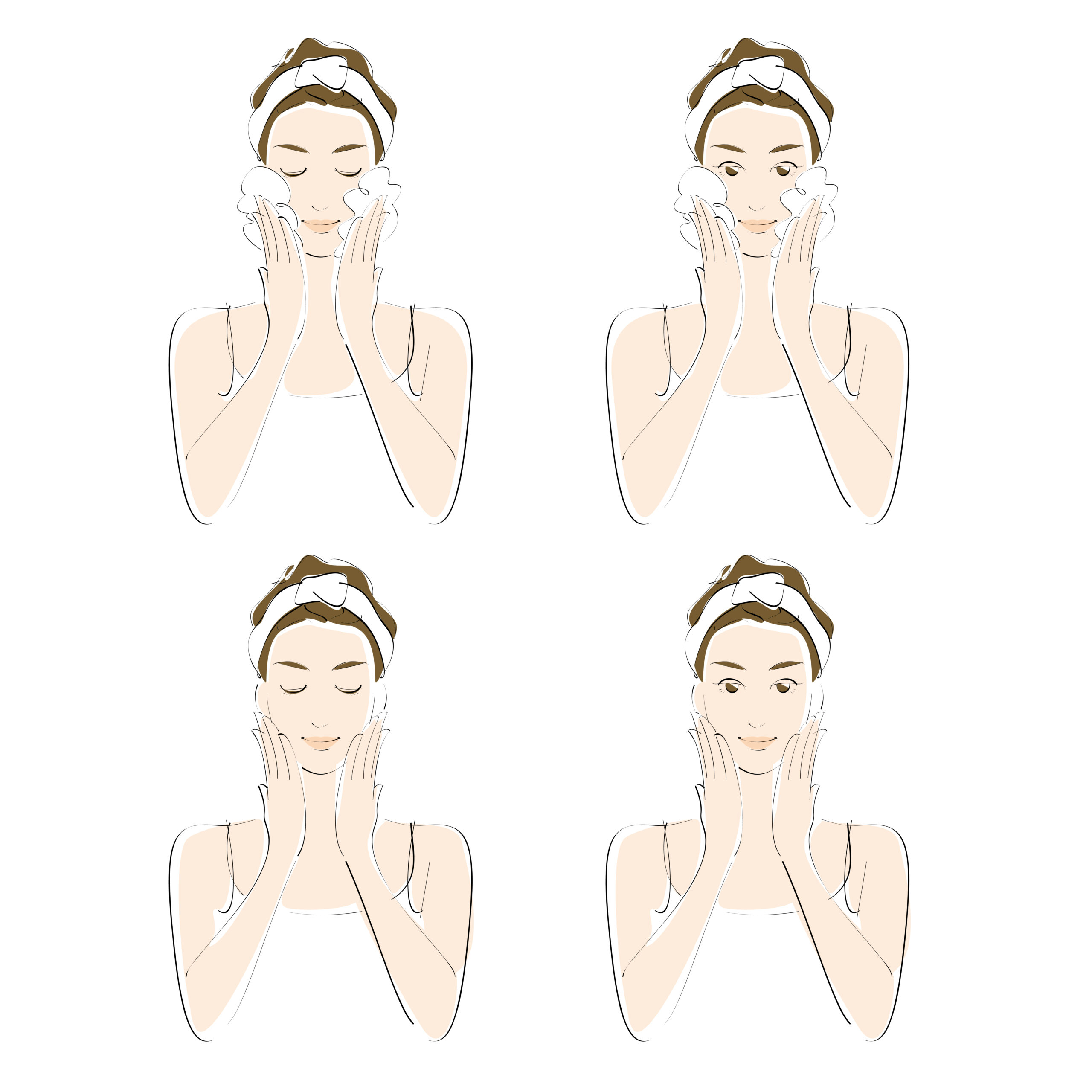 女性　洗顔　スキンケア　イラスト